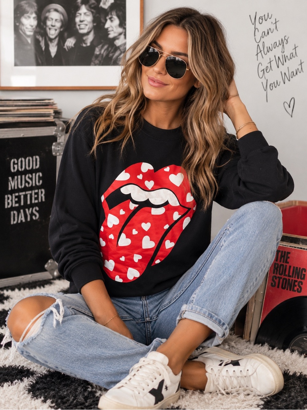 🖤 The Rolling Stones Heart Lips Sweatshirt — Women’s Small